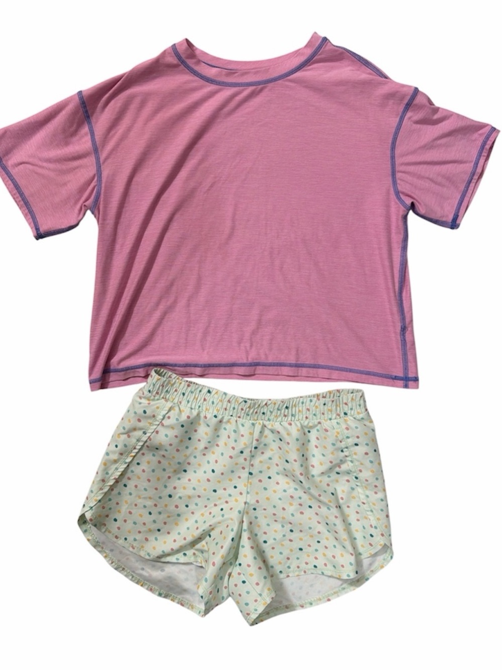 NWOT Honesty mint dot print shorts & EEUC Hanna Anderson pink top 10/12